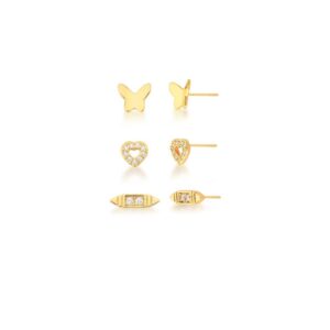 Brinco Ban. Dourado Crav. Zirc Branca Pedra Branca Coracao/Borboleta