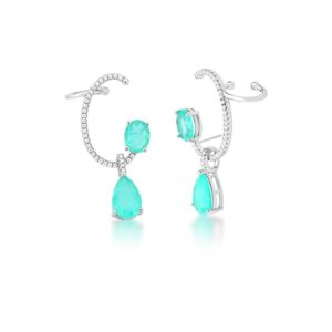 Brinco Ban. A Rodio Crav. Zirc Branca Pedra Fusion Turmalina Ear Cuff Oval Pendulo Gota