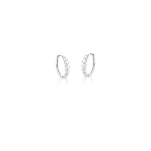 Brinco Prateado C/ Ban. De Rodio Liso Bolinha Argola 14mm