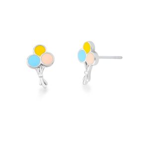 Brinco Kids Prateado C/ Ban. De Rodio Liso Esmaltado Amarelo/Azul/Salmao 3 Balao
