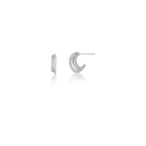 Brinco Prateado C/ Ban. De Rodio Crav. Zirc Branca 3 Voltas Meia Argola 13mm