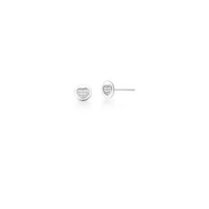 Brinco Prateado C/ Ban. De Rodio Crav. Zirc Branca Redondo Coracao 8mm