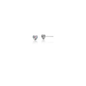 Brinco Prateado C/ Ban. De Rodio Crav. Zirc Multicolor Coracao 6mm