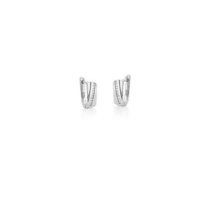 Brinco Prateado C/ Ban. De Rodio Crav. Zirc Branca Argola 14x11