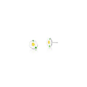Brinco Prateado Liso Esmaltado Amarelo/Branco/Verde Flor 9mm