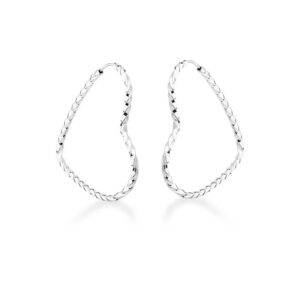 Brinco Prateado Liso Trancado Coracao Argola 43mm