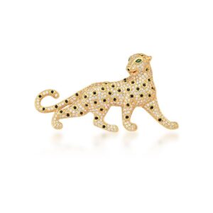 Pingente Ban. Dourado Crav. Zirc Branca Pedra Esmeralda/Negra Leopardo