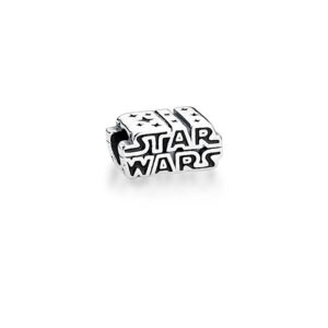 Pingente Berloque Conquista Prateado Envelhecido Liso Esmaltado Preto Escrita Star Wars
