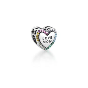Pingente Berloque Prateado Envelhecido Crav. Zirc Multicolor Escrita Love Mom Coracao