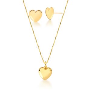 Conj. (Br/Corr. C/ Ping.) Kids Ban. Dourado Liso Coracao 10/14mm 45cm