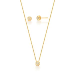 Conj. (Br/Corr. C/ Ping.) Ban. Dourado Crav. Zirc Branca Redondo 6mm 45+5cm