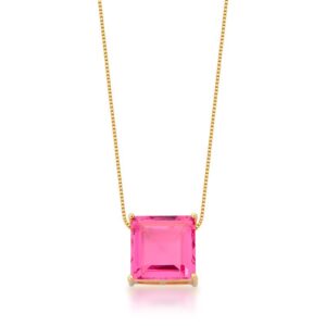 Corrente C/ Ping. Ban. Dourado Pedra Rosa Quadrado 15mm 45+5cm