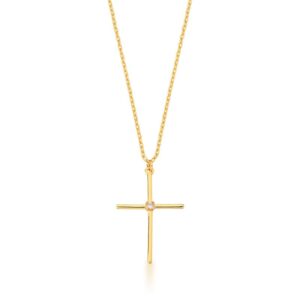 Corrente C/ Ping. Ban. Dourado Pedra Rosa Imagem Cruz 27x18mm 45+5cm (Cat)