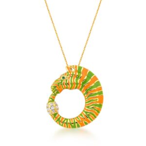 Corrente C/ Ping. Ban. Dourado Crav. Zirc Bran Pedra Esmer Esmalt Lara/Verde Zebra 45+5cm (Cat)
