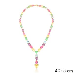 Colar Ban. Dourado Pedra Multicolor Gota/Oval/Redondo/Triangular 40+5cm (Cat)