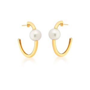 Brinco Dourado Meia Argola com Pérola