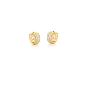 Brinco Ban. Dourado Crav Zirc Branca 6 Coluna Frente Verso Vazado Coracao Argola 14mm