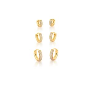 Brinco Ban. Dourado Trio Crav Zirc Branca Argola 10/12/14mm